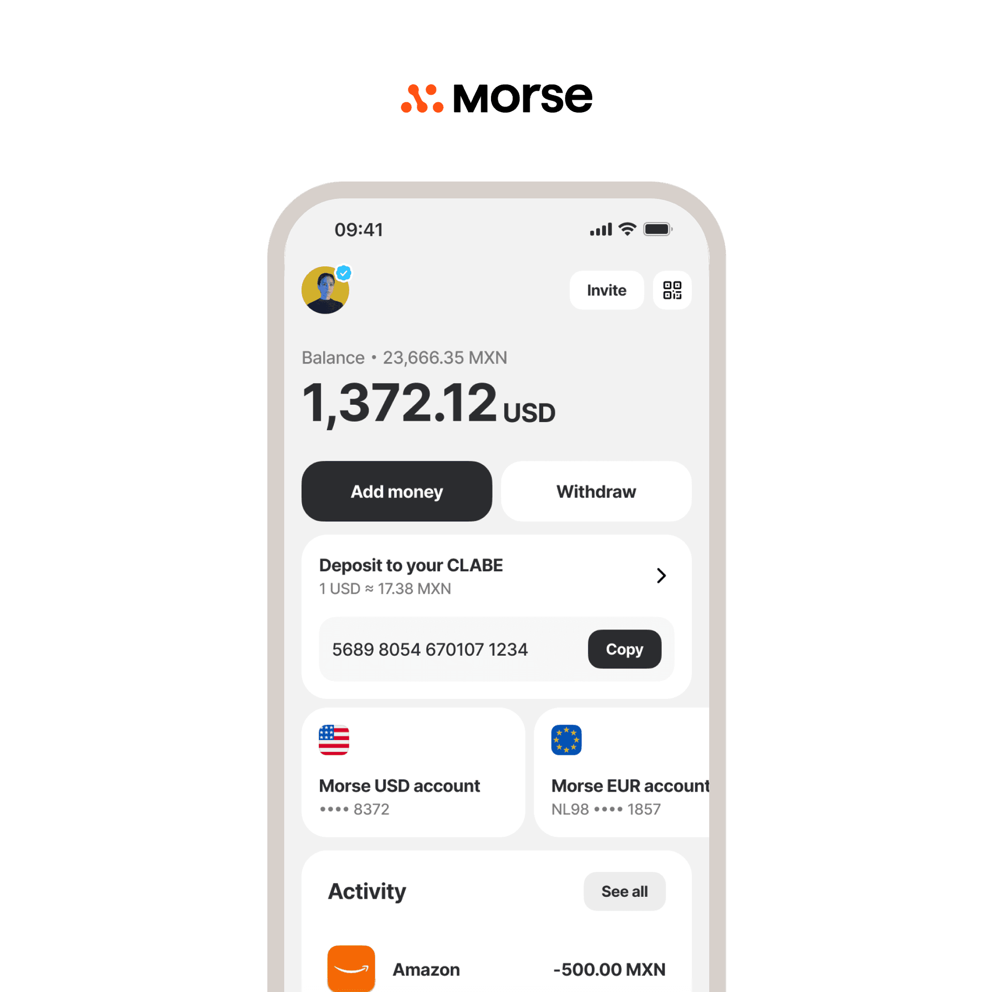 X-Border app balance and activity dashboard.